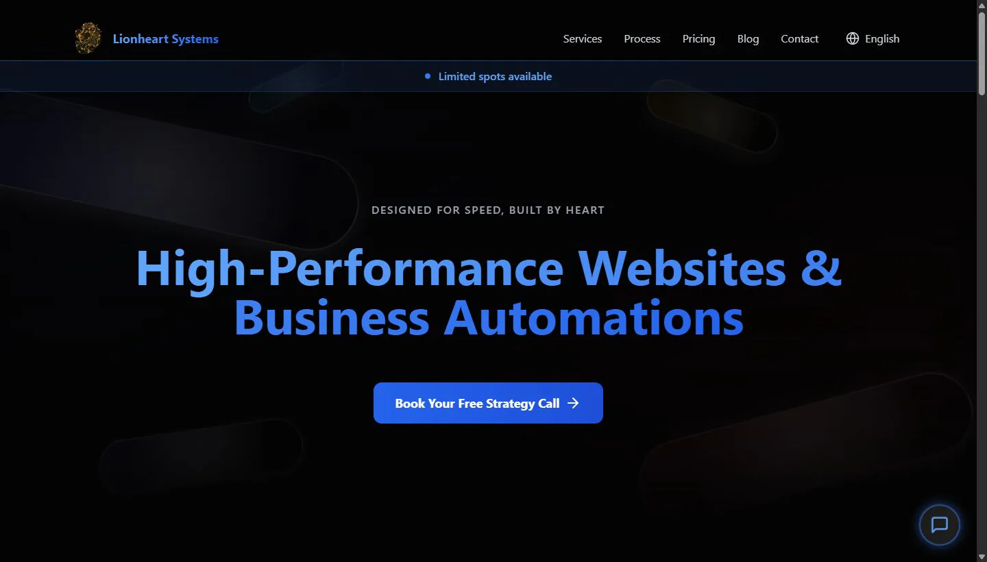 Hero van de website van Lionheart Systems