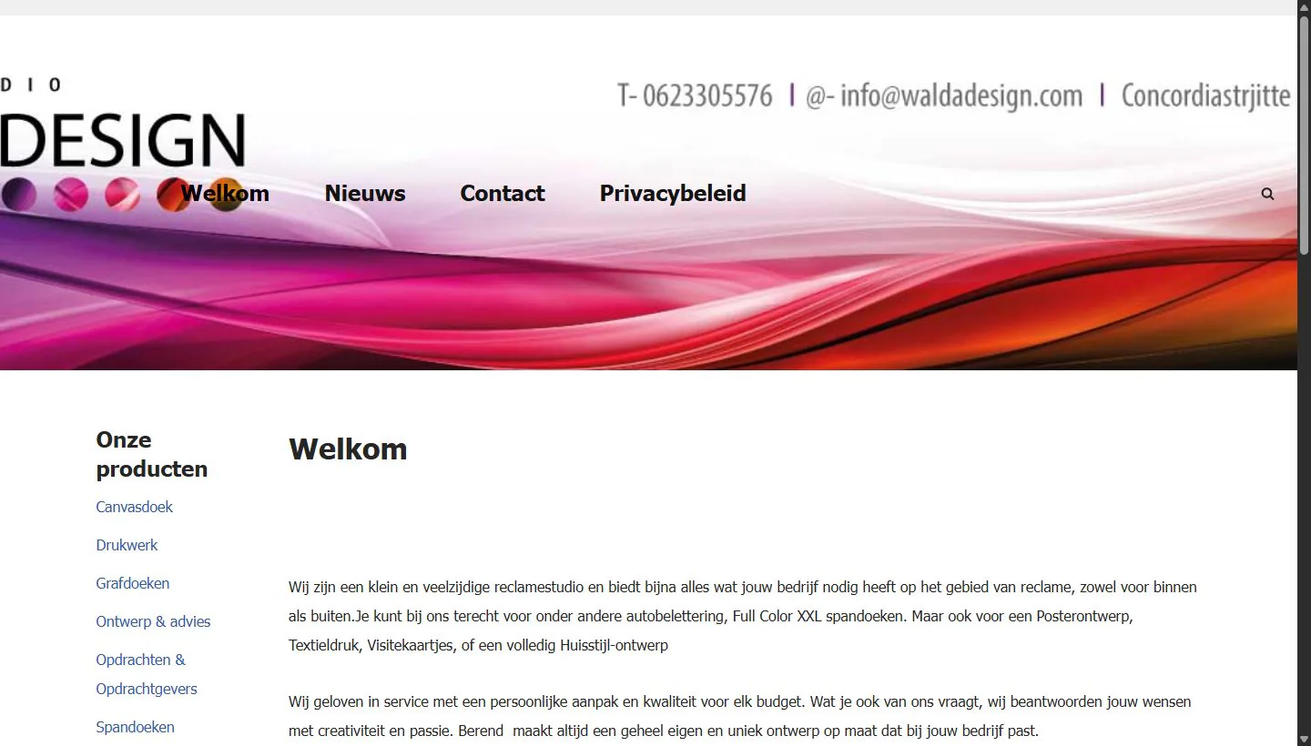 Hero van de website van Walda Design